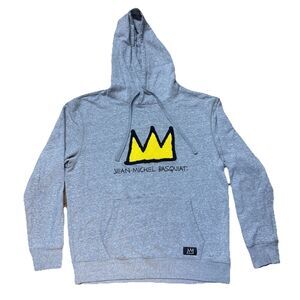 Jean Michel Basquiat Crown Hoodie Gray Pullover Sweatshirt Adult M Medium